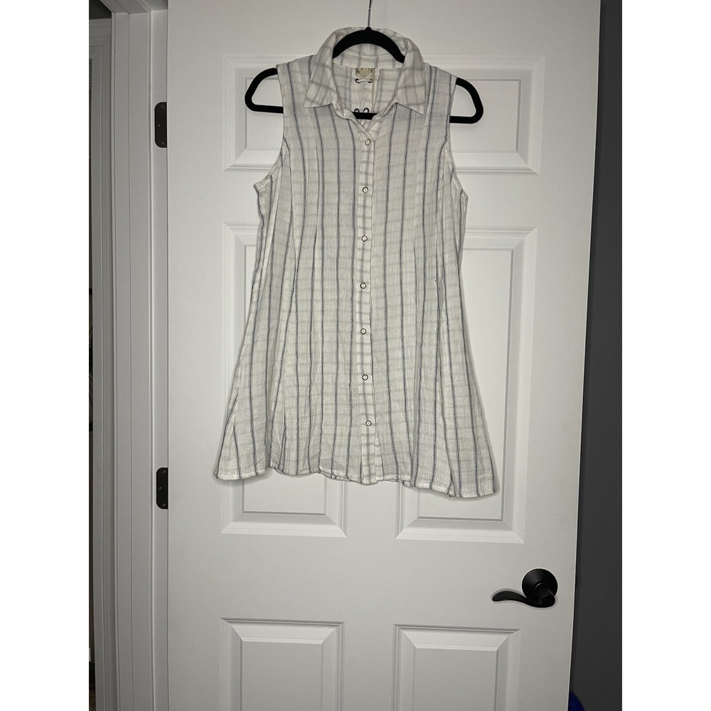 Hem and Thread sleeveless Striped Collared Button Down Mini dress small NWT